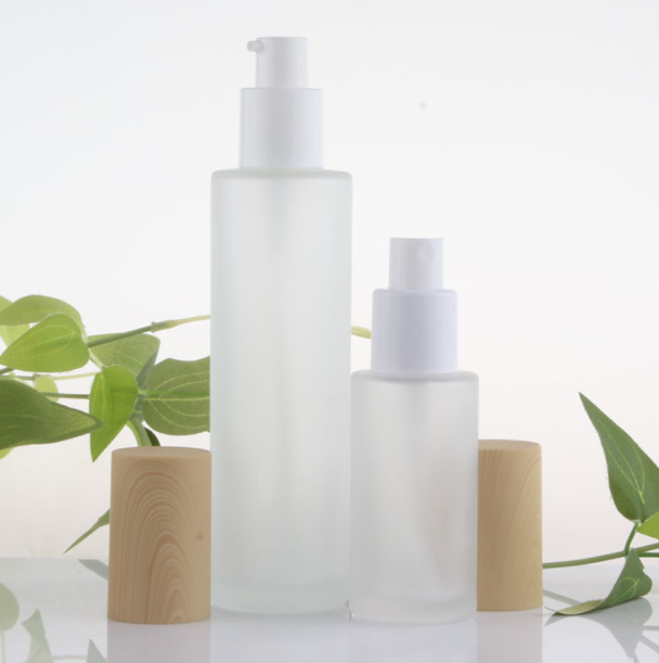 30ml50ml100ml clear green frosted glass cream jar with bamboo pattern cap empty glass eye cream container cosmetics packaging