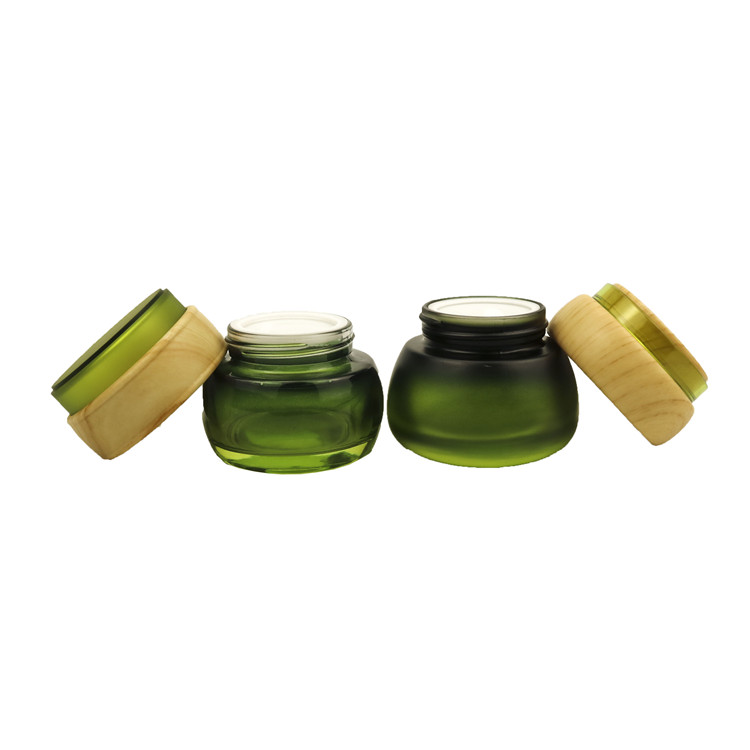 30ml50ml100ml clear green frosted glass cream jar with bamboo pattern cap empty glass eye cream container cosmetics packaging
