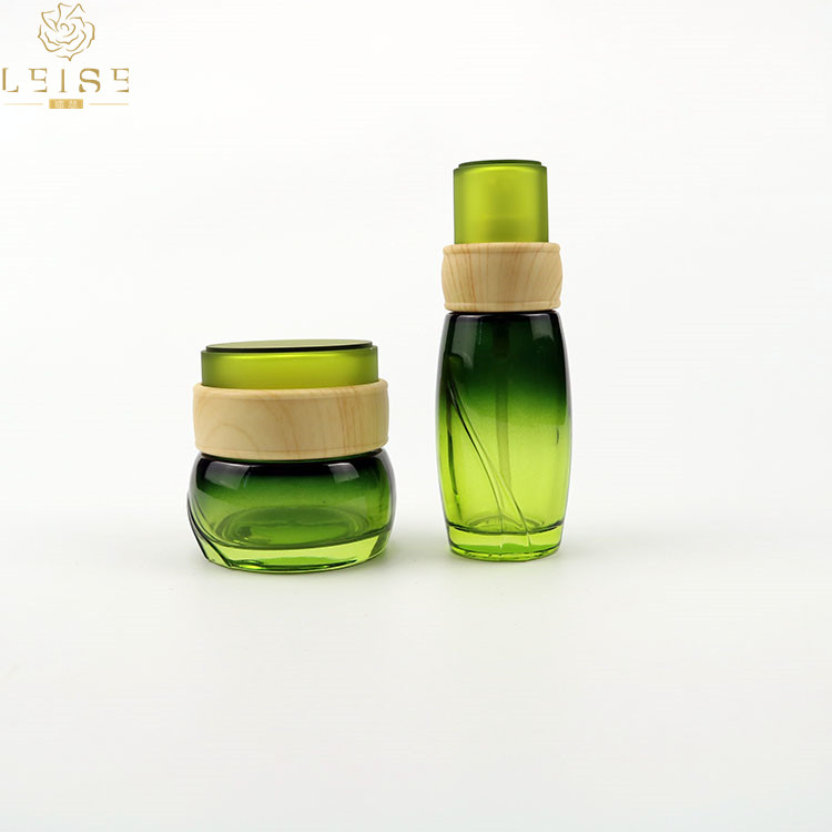 30ml50ml100ml clear green frosted glass cream jar with bamboo pattern cap empty glass eye cream container cosmetics packaging