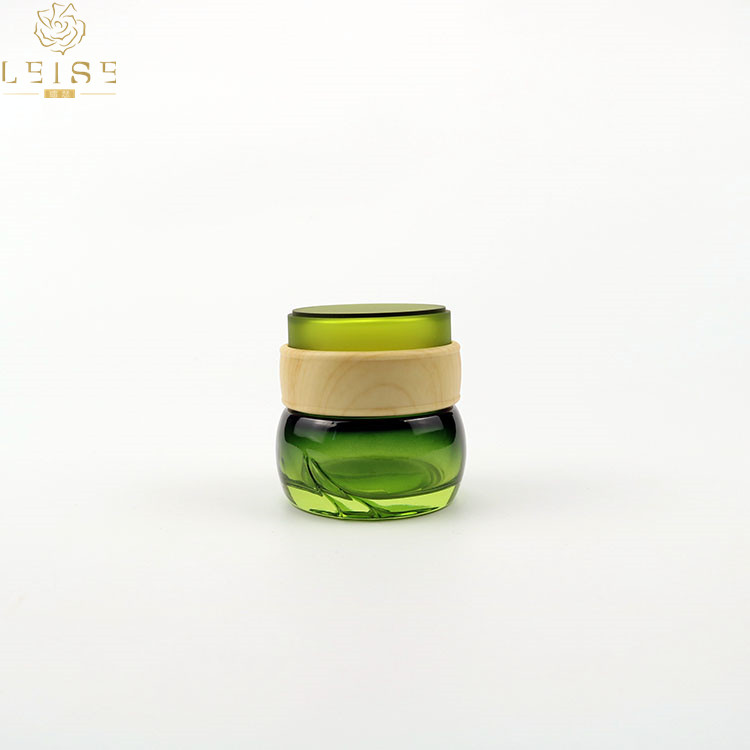 30ml50ml100ml clear green frosted glass cream jar with bamboo pattern cap empty glass eye cream container cosmetics packaging