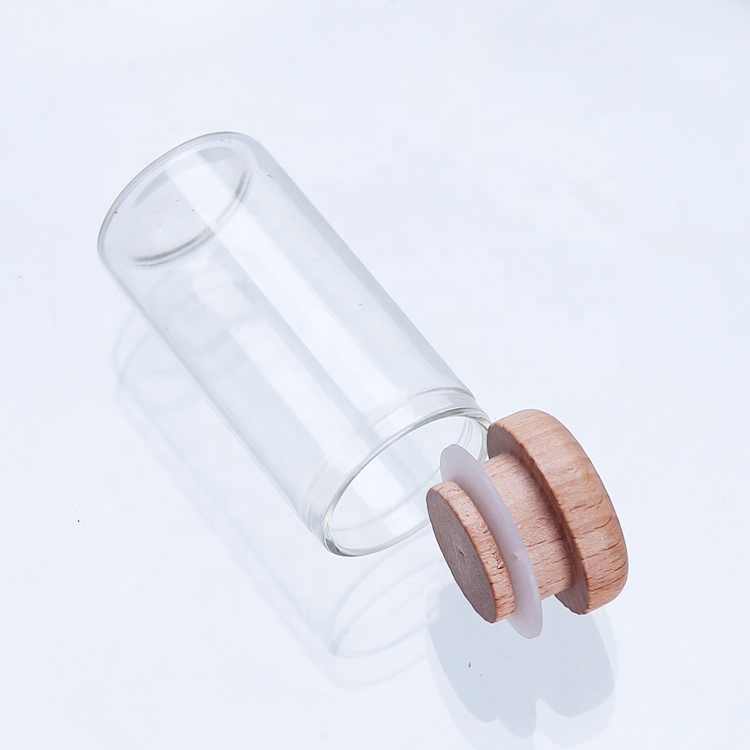 30mm Diameter Straight bottle with wooden lid tube glass vial glass 30ml bottle For Saffron flower tea Packaging