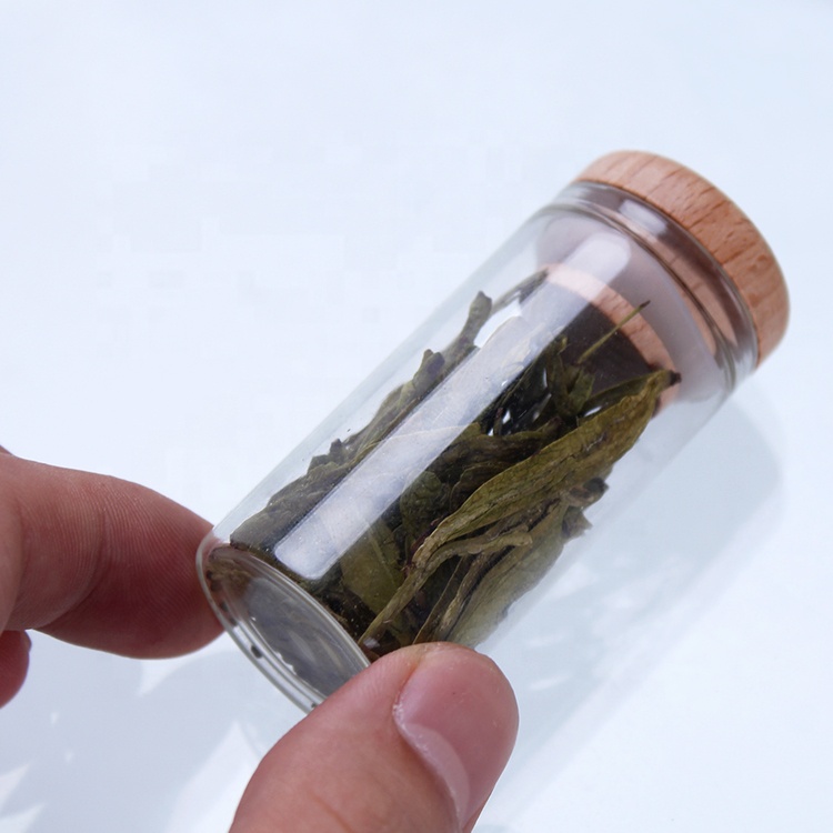 30mm Diameter Straight bottle with wooden lid tube glass vial glass 30ml bottle For Saffron flower tea Packaging