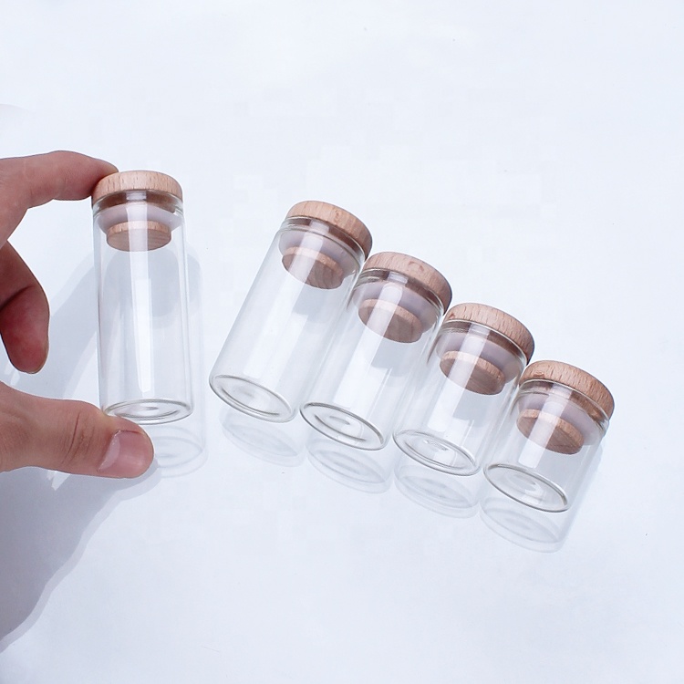 30mm Diameter Straight bottle with wooden lid tube glass vial glass 30ml bottle For Saffron flower tea Packaging