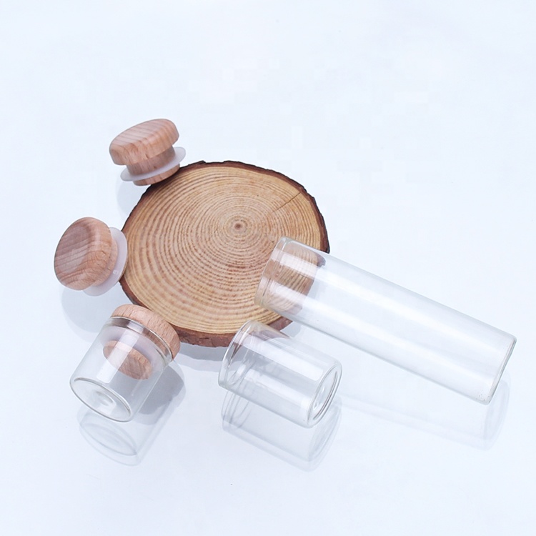 30mm Diameter Straight bottle with wooden lid tube glass vial glass 30ml bottle For Saffron flower tea Packaging