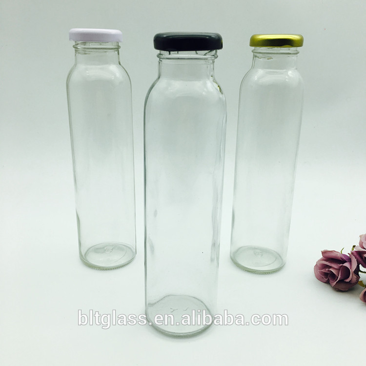 310 ml empty glass rounded bottles for juice soy milk packing with metal screw lid