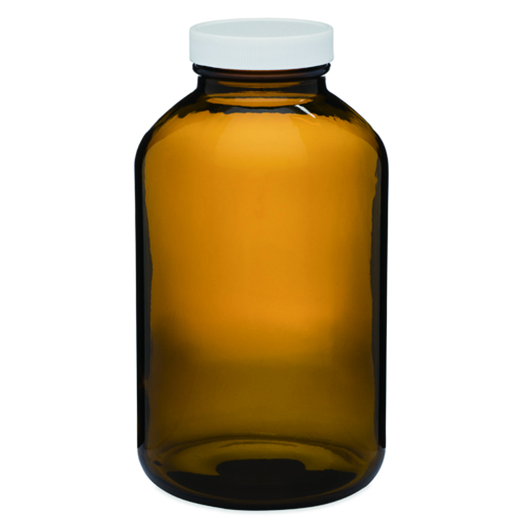 32 OZ AMBER WIDE MOUTH PACKER GLASS BOTTLES with plastic cap