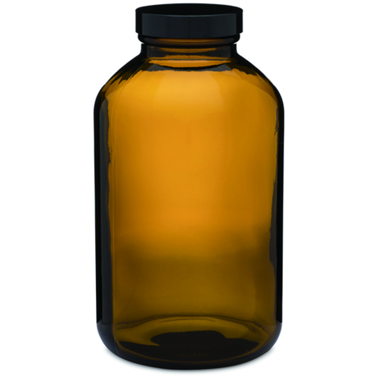 32 OZ AMBER WIDE MOUTH PACKER GLASS BOTTLES with plastic cap