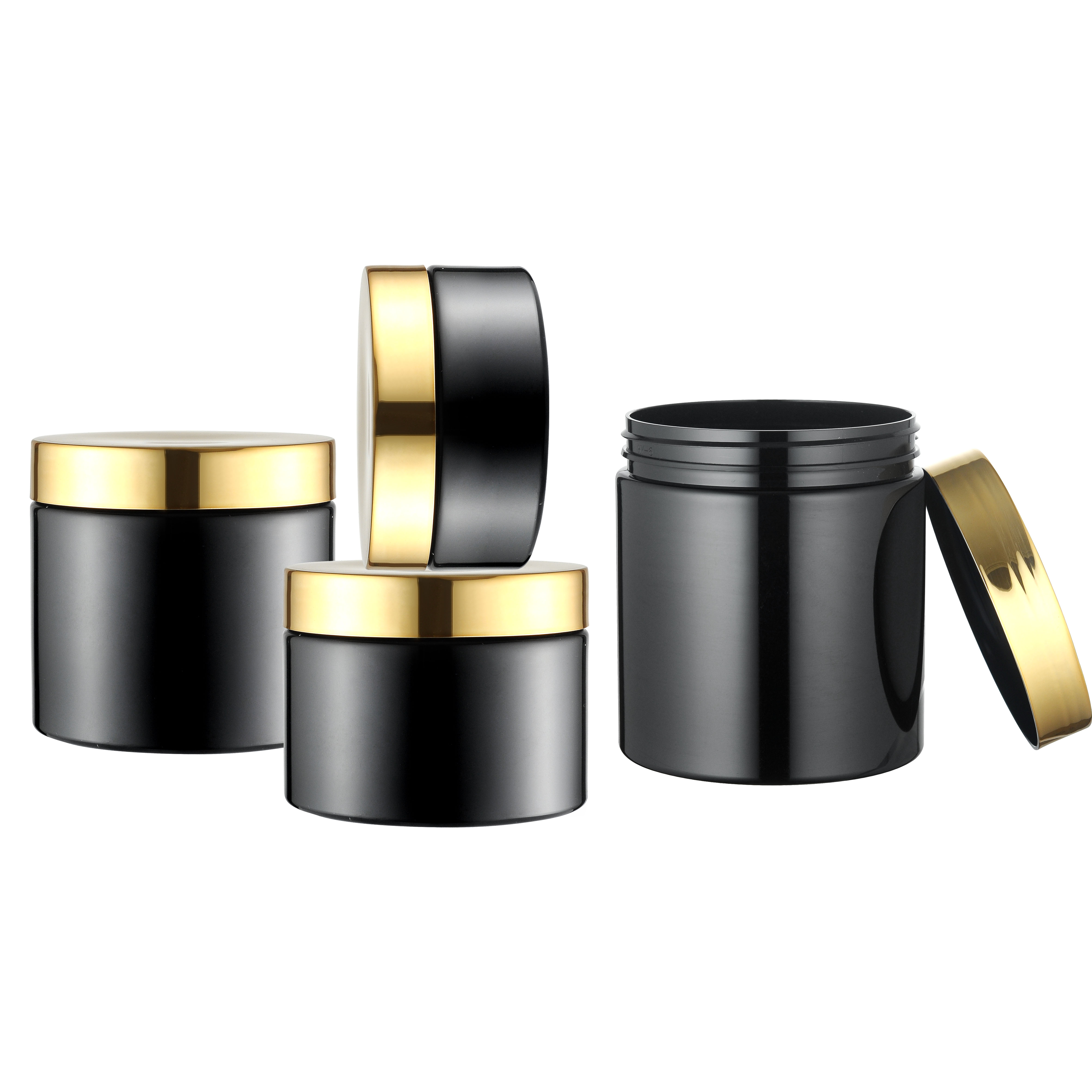 32 ounce Black Plastic Jars with Aluminum Gold Lids