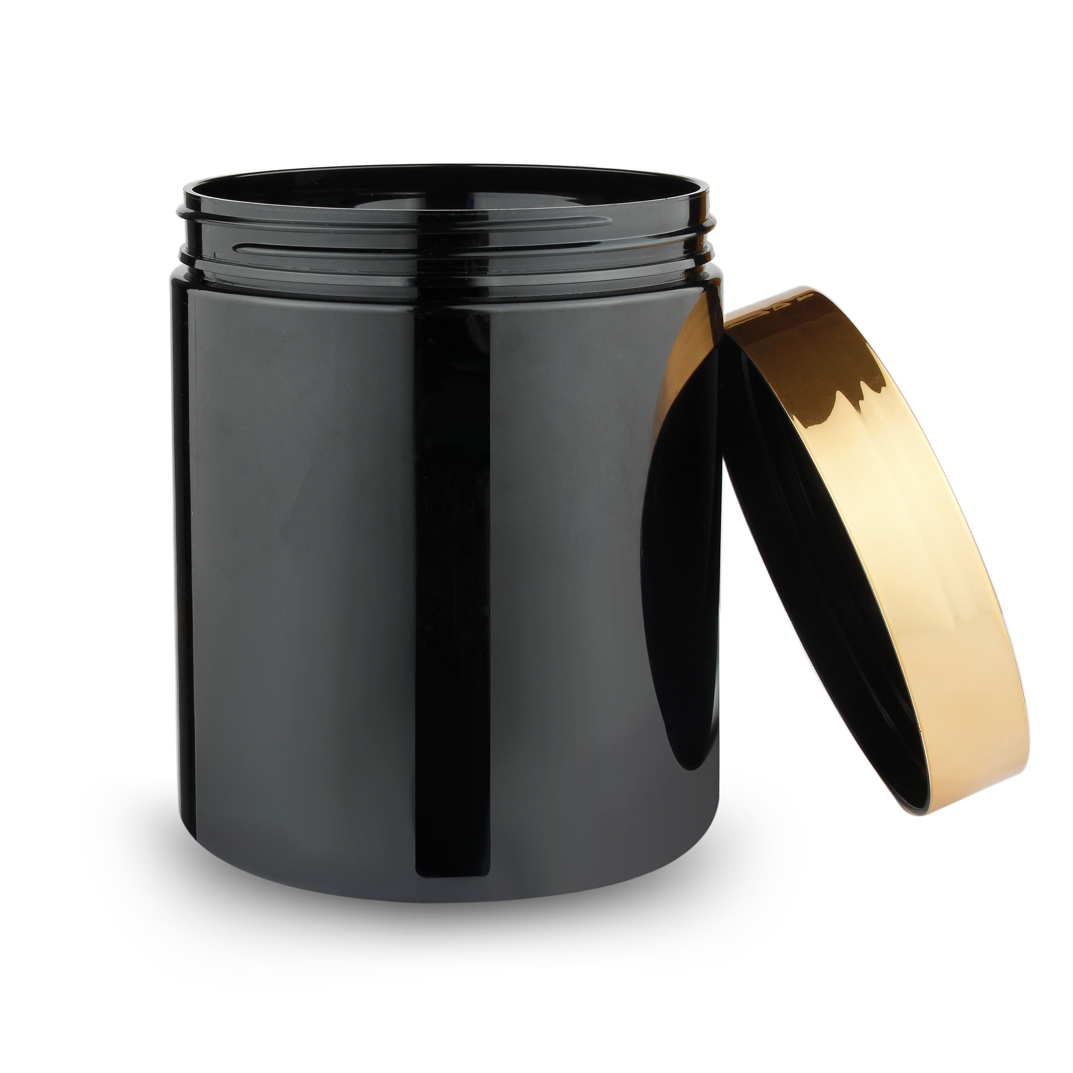 32 ounce Black Plastic Jars with Aluminum Gold Lids