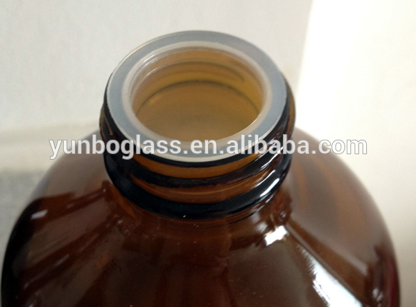 32 oz 1000ml Amber Glass Boston Round Bottle 33-400 with Stopper and Black Screw Cap