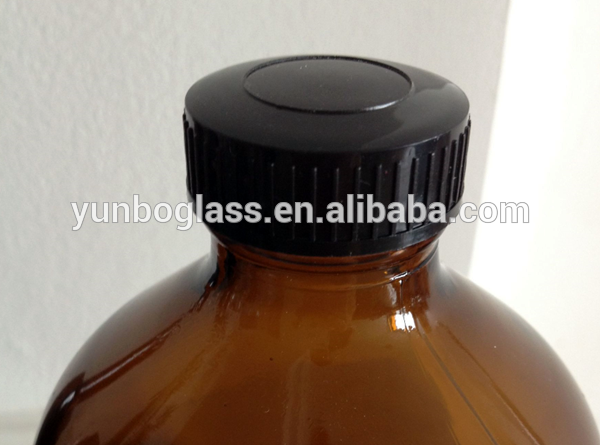 32 oz 1000ml Amber Glass Boston Round Bottle 33-400 with Stopper and Black Screw Cap