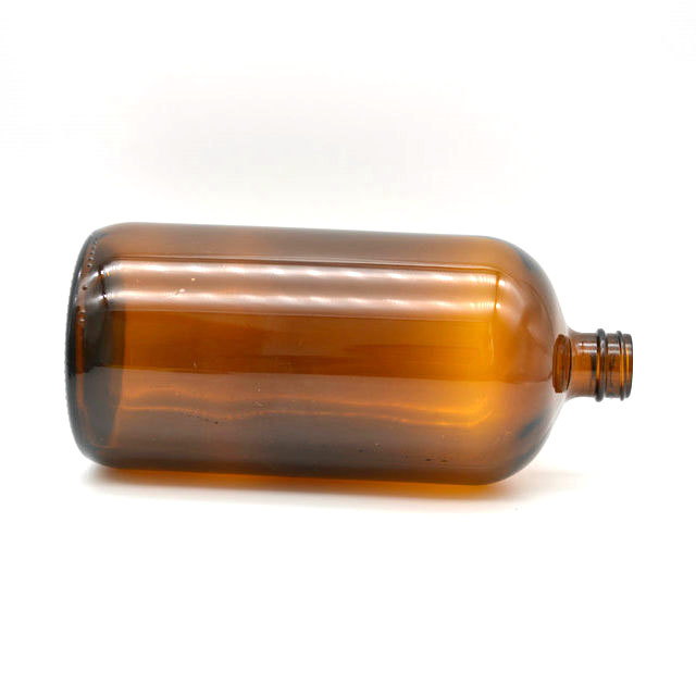 32 oz 1000ml Amber Glass Boston Round Bottle 33-400 with Stopper and Black Screw Cap