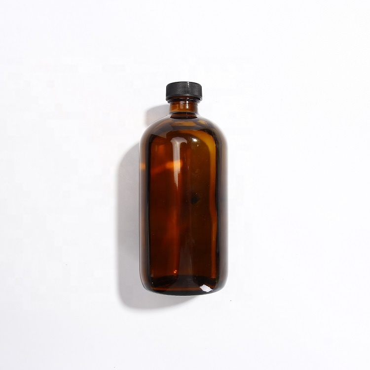 32 oz Amber Round Glass Bottle with Black Poly Cone Lid, 33 mm 33-400