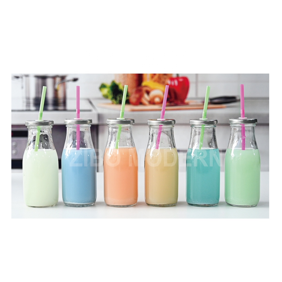 320 ml/11 Oz Glass Milk Juice Bottle With Lid And Straw Milk Bottle  Drinking Beverage Bottle