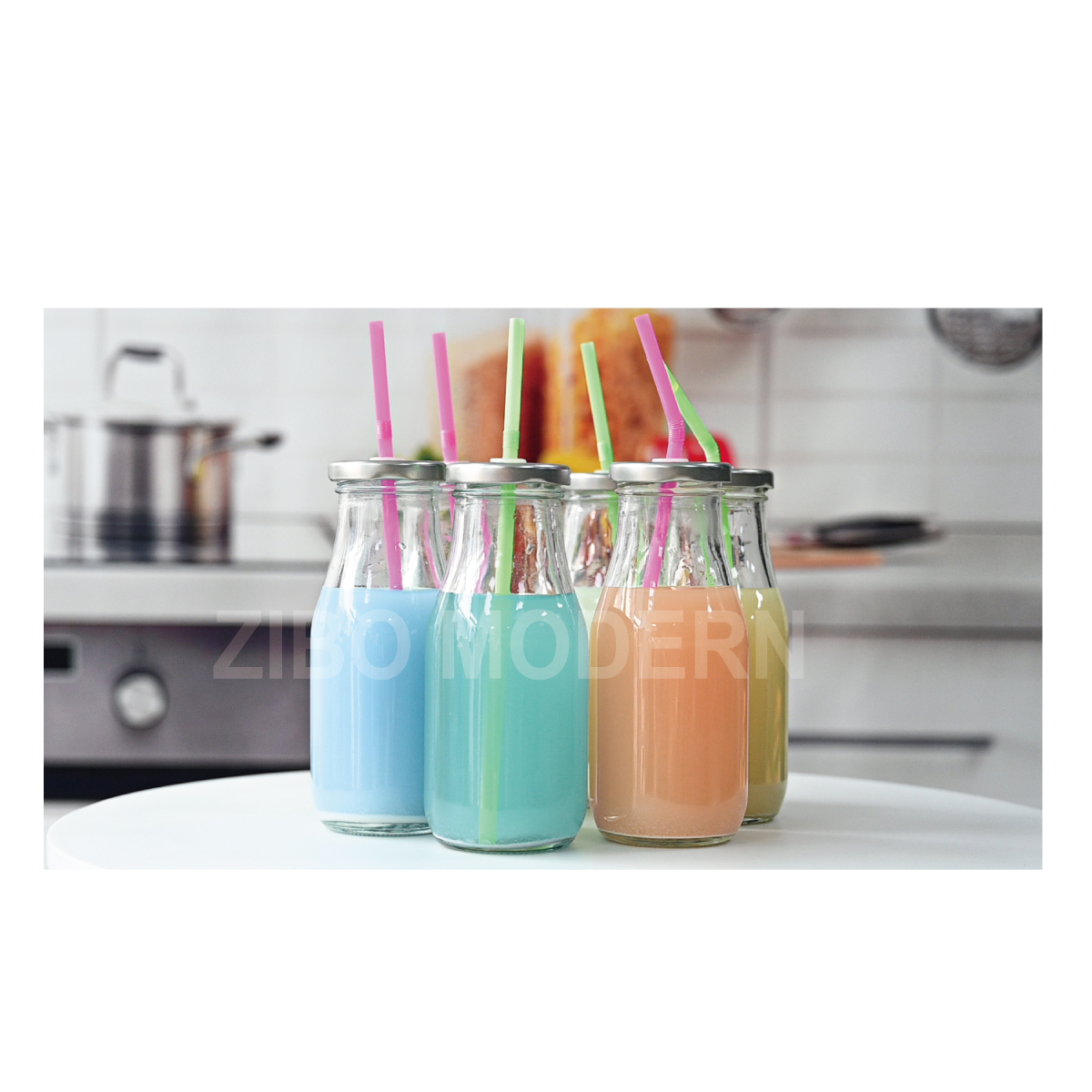 320 ml/11 Oz Glass Milk Juice Bottle With Lid And Straw Milk Bottle Drinking Beverage Bottle