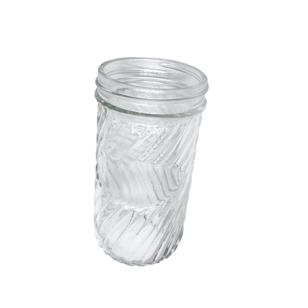 320ml Clear round fancy food storage glass jar with stainless lid and stripe