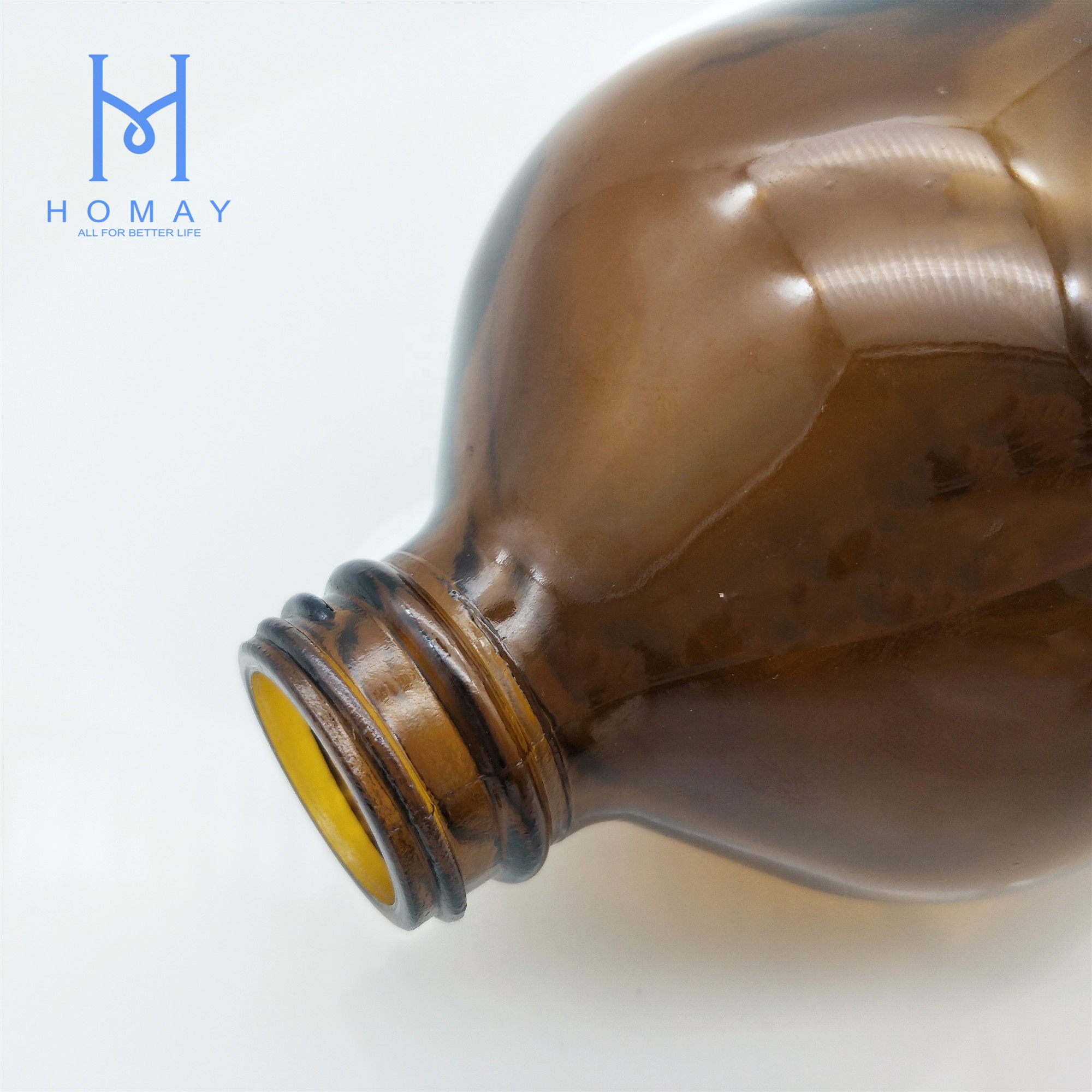 32OZ 1000ml amber boston round glass bottle with black plastic caps