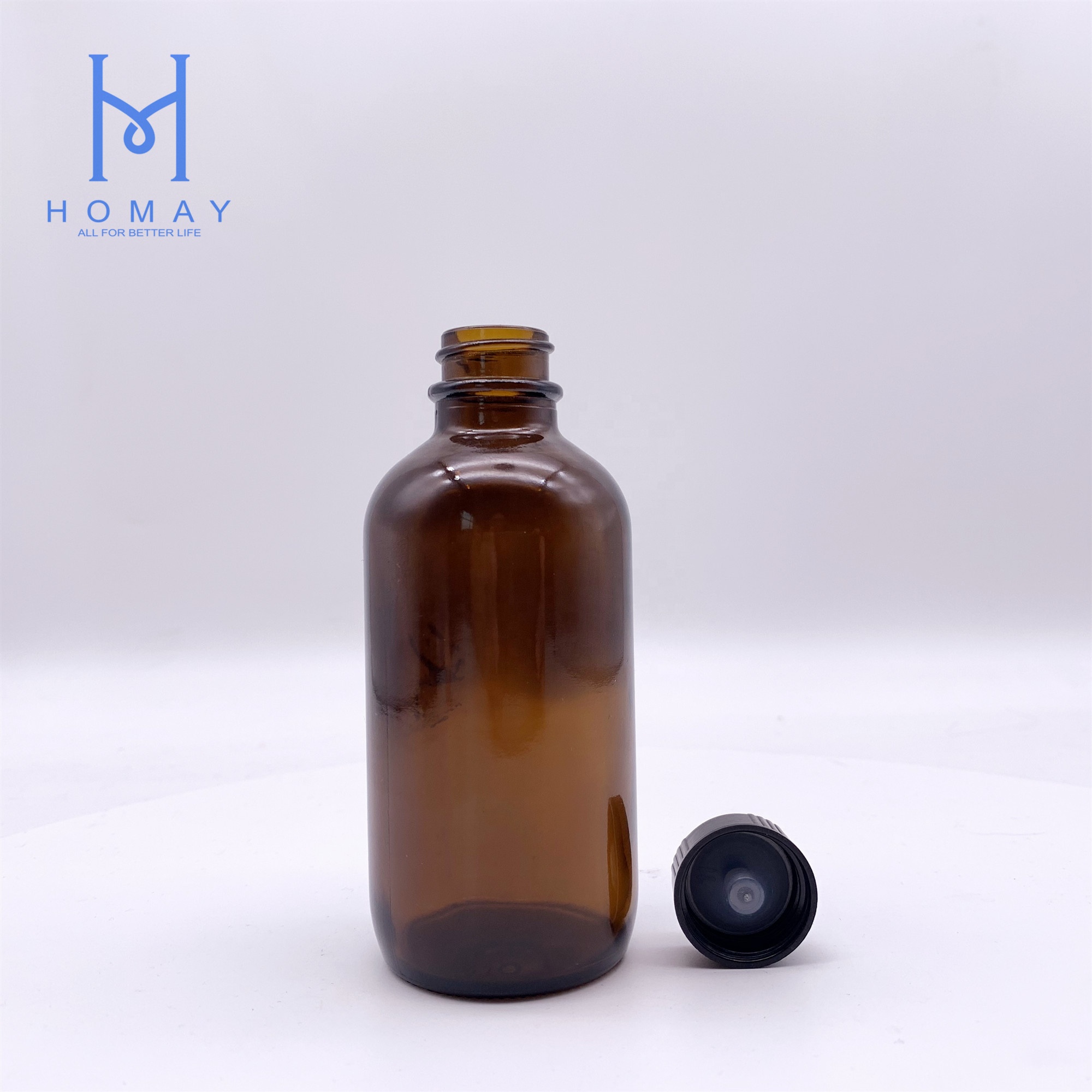 32OZ 1000ml amber boston round glass bottle with black plastic caps