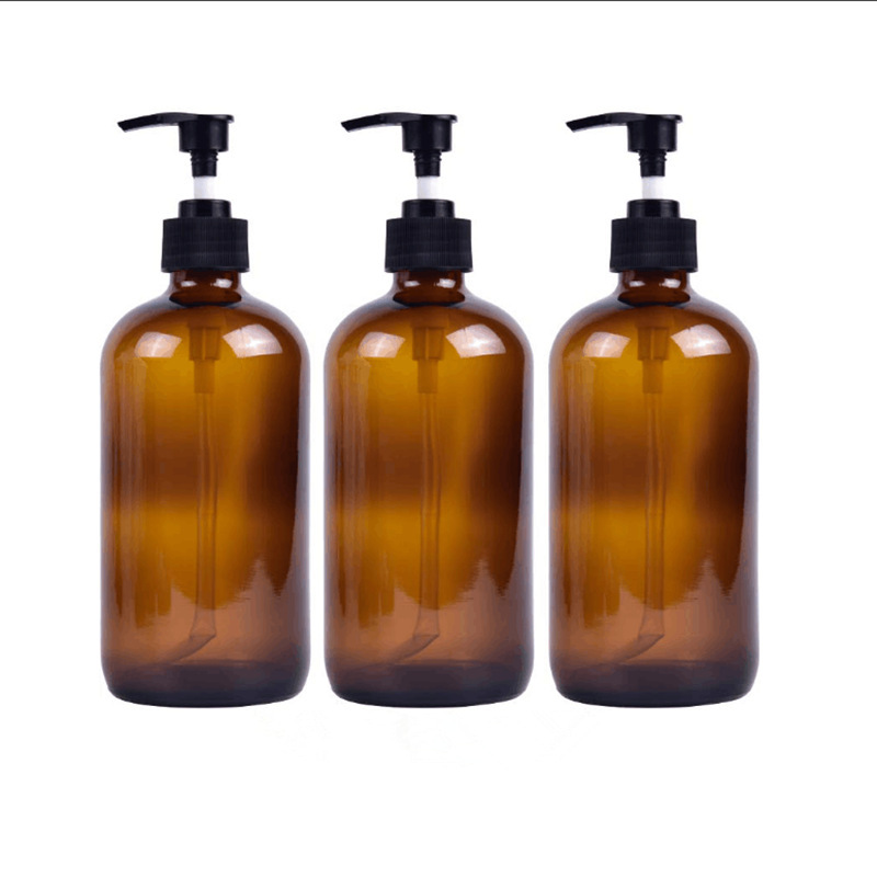 32OZ amber transparent blue green  black glass boston round bottles with pump head 1L