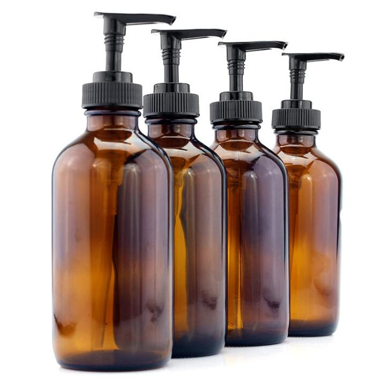 32OZ amber transparent blue green black glass boston round bottles with pump head 1L