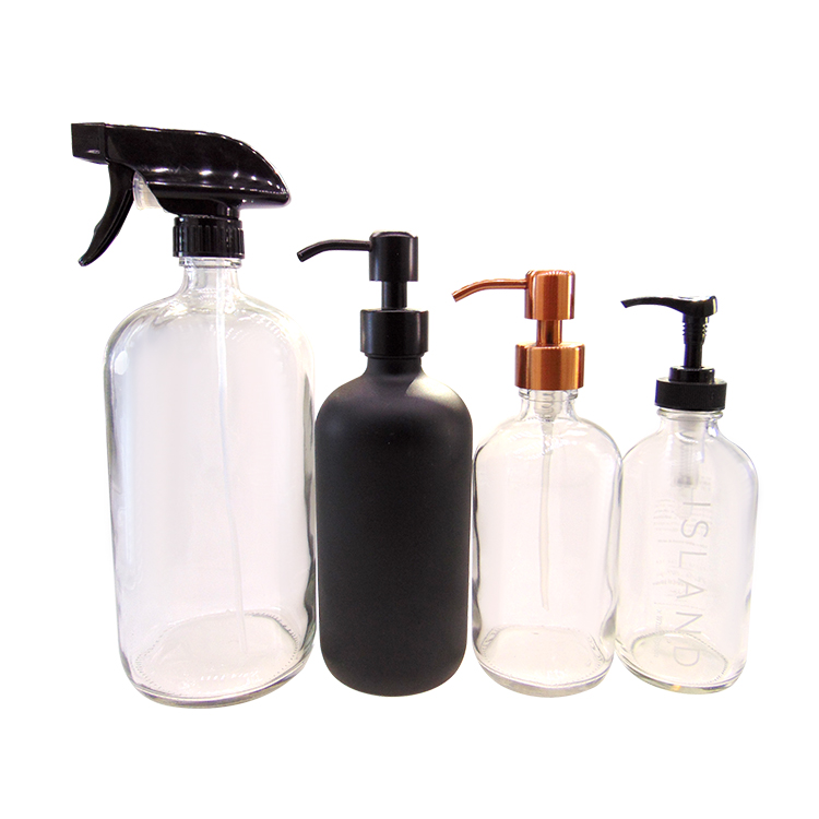 32oz 1000Ml Clear Boston Round Spray Bottle Glass With Trigger Sprayer for Home Cleaning