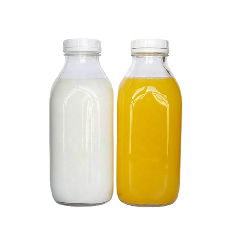 32oz 1000ml Pint 1Quart Glass Cold Pressed Juice French Square Milk Bottles With Tamper Evident Cap For Dairy Frams