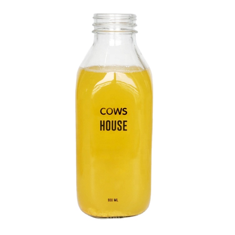 32oz 1000ml Pint 1Quart Glass Cold Pressed Juice French Square Milk Bottles With Tamper Evident Cap For Dairy Frams