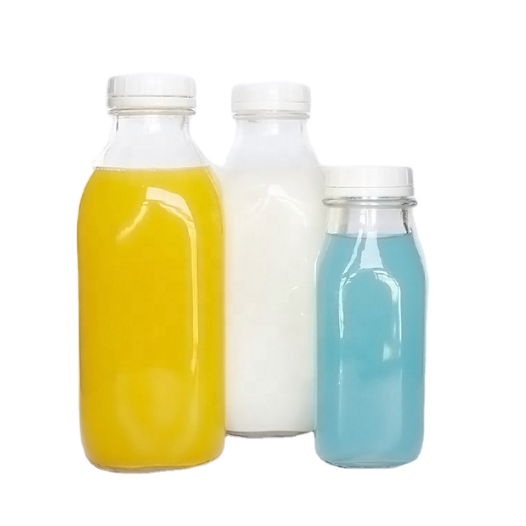 32oz 1000ml Pint 1Quart Glass Cold Pressed Juice French Square Milk Bottles With Tamper Evident Cap For Dairy Frams