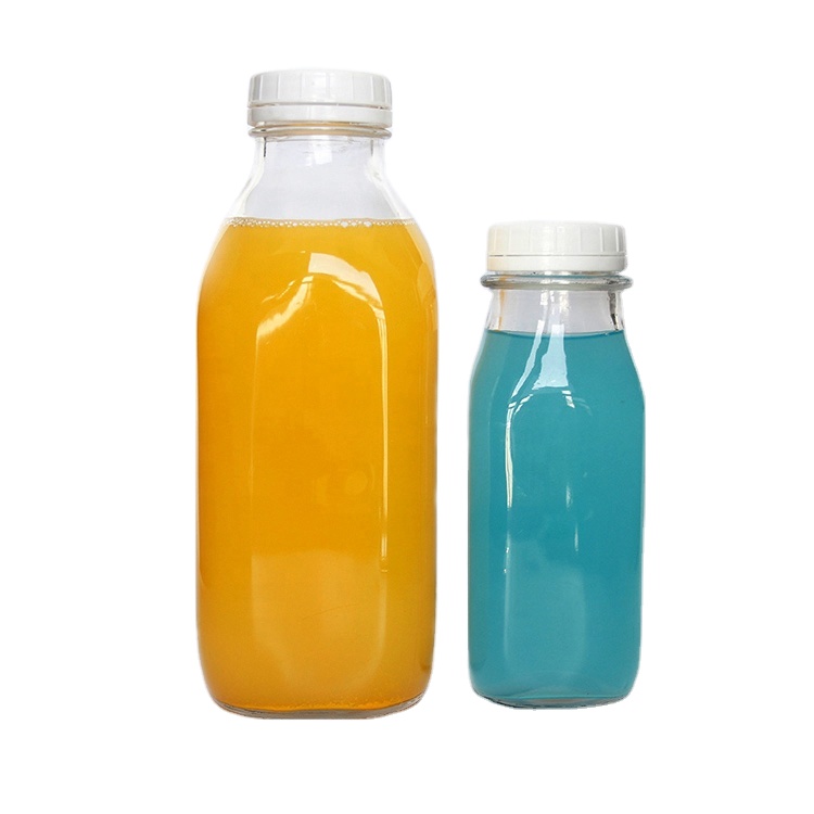 32oz 1000ml Pint 1Quart Glass Cold Pressed Juice French Square Milk Bottles With Tamper Evident Cap For Dairy Frams