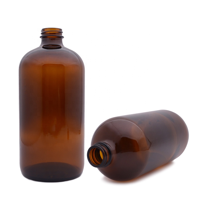 32oz 1L 1000ml amber boston round glass bottle with screw cap for lab