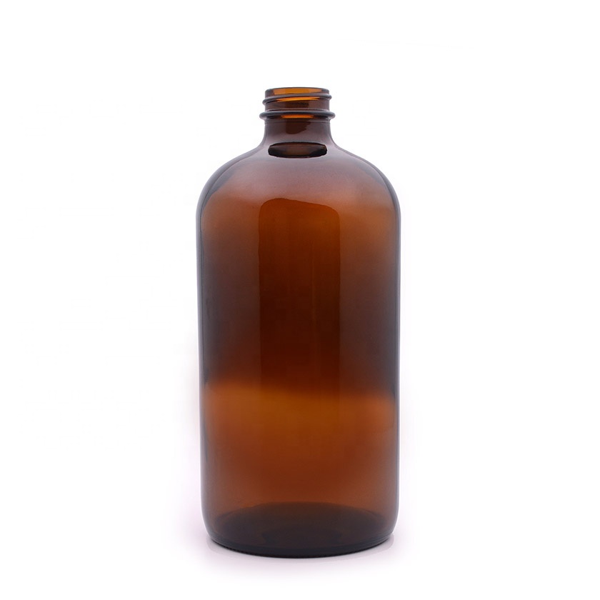 32oz 1L 1000ml amber boston round glass bottle with screw cap for lab