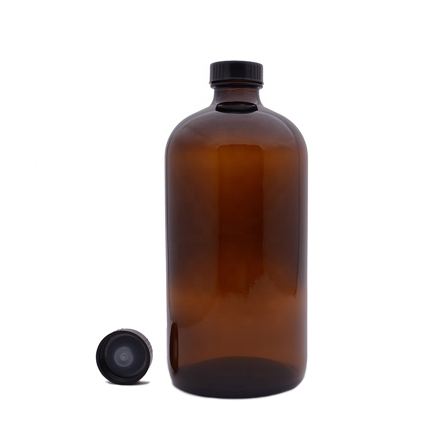 32oz 1L 1000ml amber boston round glass bottle with screw cap for lab