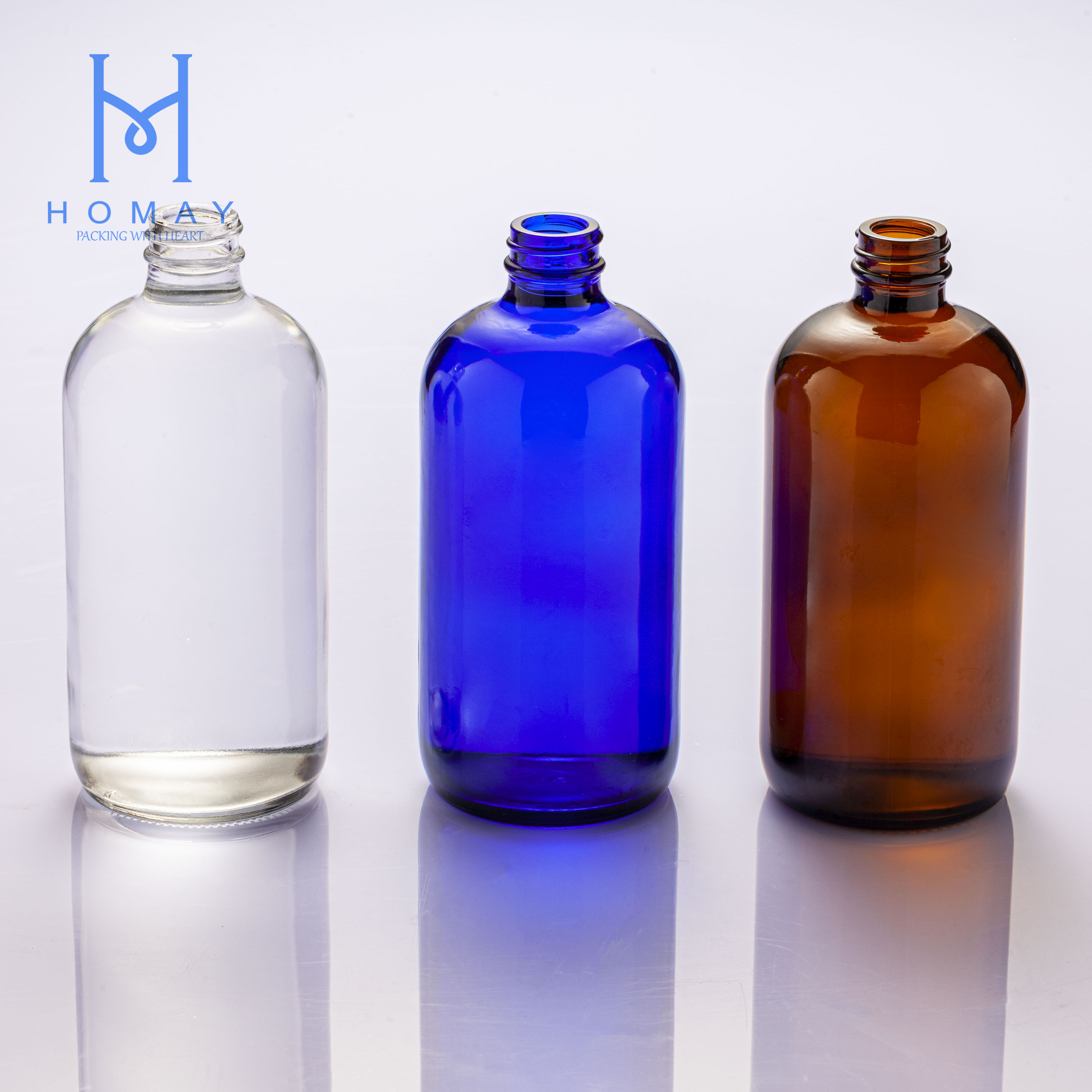 32oz / 1L clear boston round glass bottles with pumps and screw caps for drinks