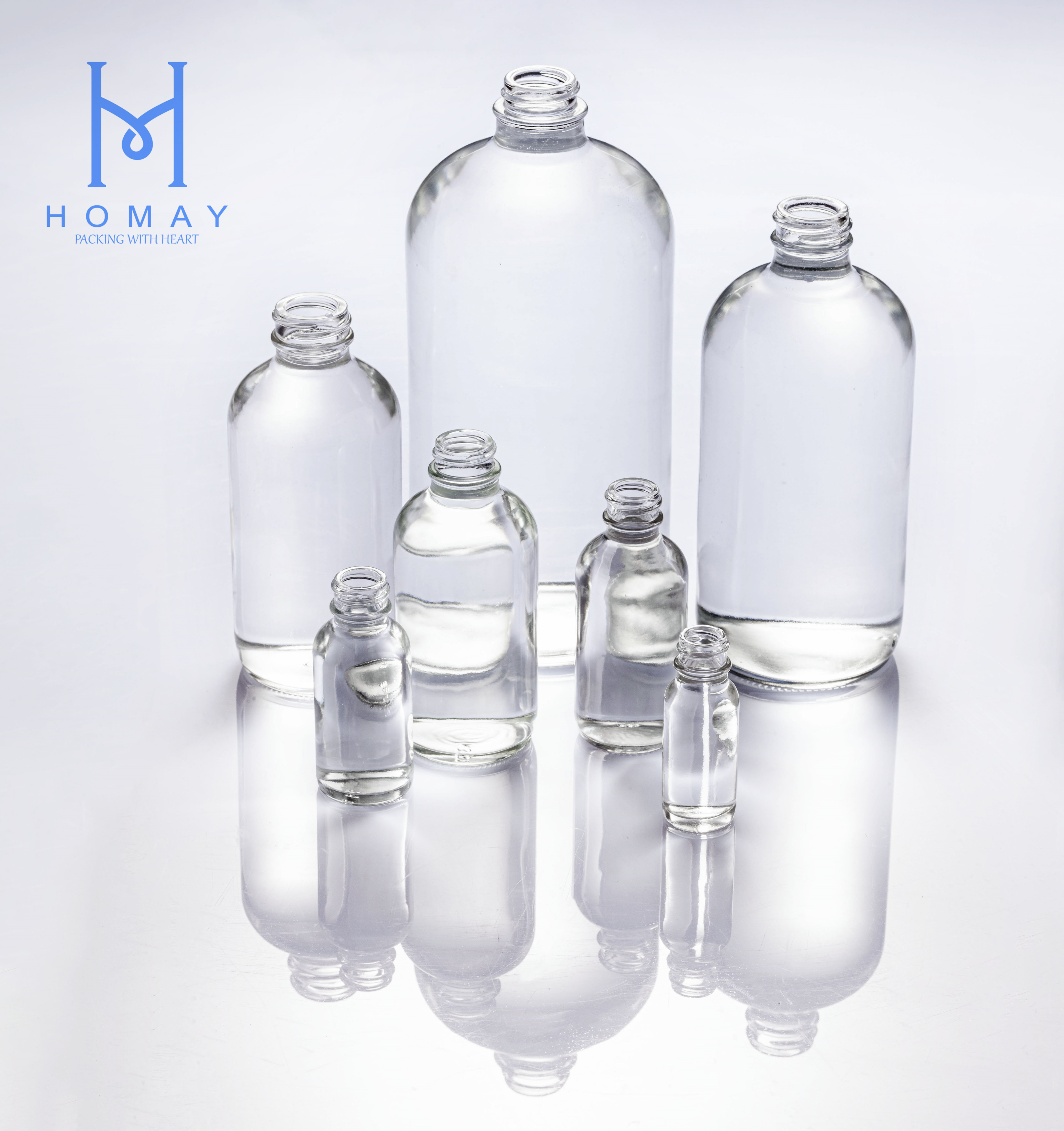 32oz / 1L clear boston round glass bottles with pumps and screw caps for drinks