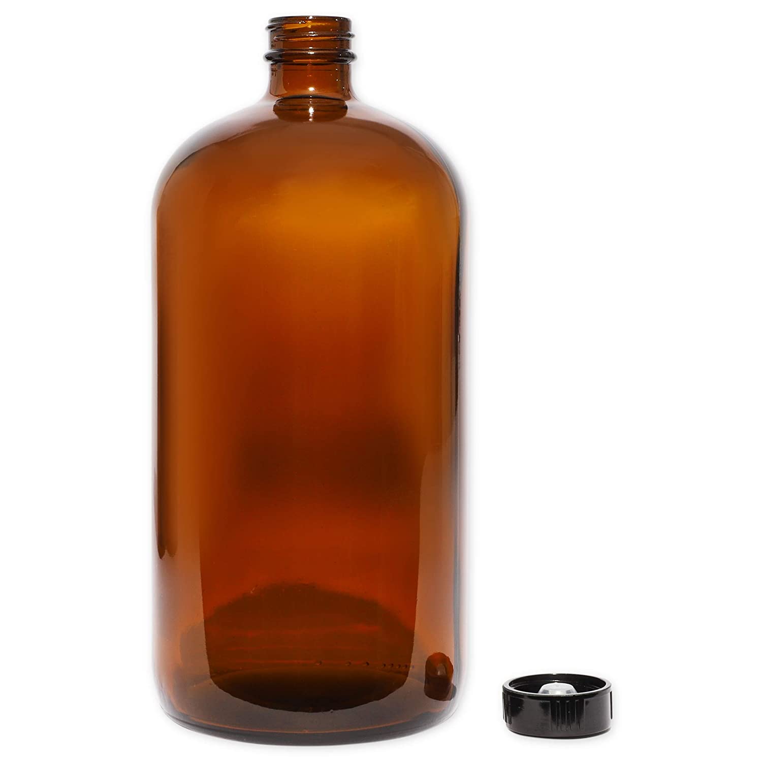 32oz Amber Glass Boston Round Bottle with Phenolic Cap for Kombucha Juice