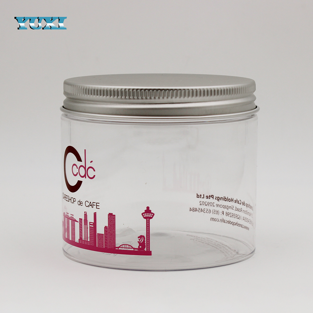 32oz custom large clear plastic cookie jars with aluminum lids