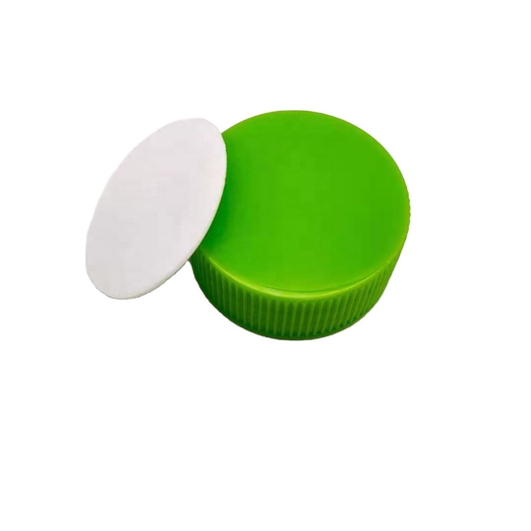 33-400 Green Smooth and  stripe Plastic Cap With PE Liner For Bottle And Jar
