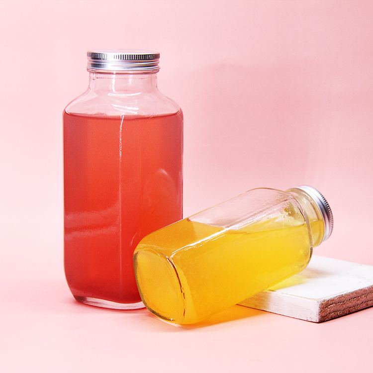 330Ml Empty Square Juice Drinking Milk Tea Beverage Glass Bottle With Screw Cap