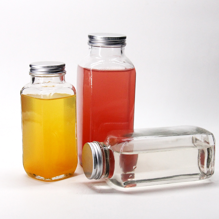 330Ml Empty Square Juice Drinking Milk Tea Beverage Glass Bottle With Screw Cap
