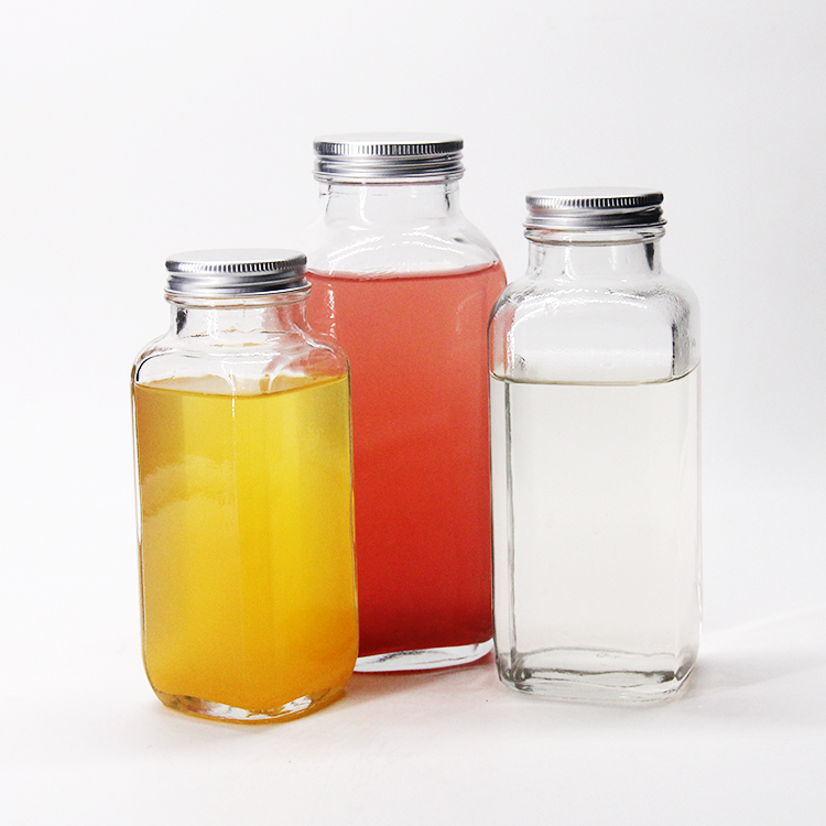 330Ml Empty Square Juice Drinking Milk Tea Beverage Glass Bottle With Screw Cap