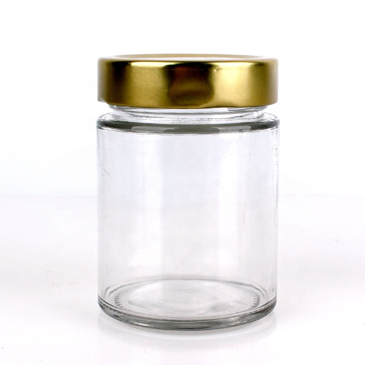 330ml 11oz cylinder honey glass jar with tall metal screw lid