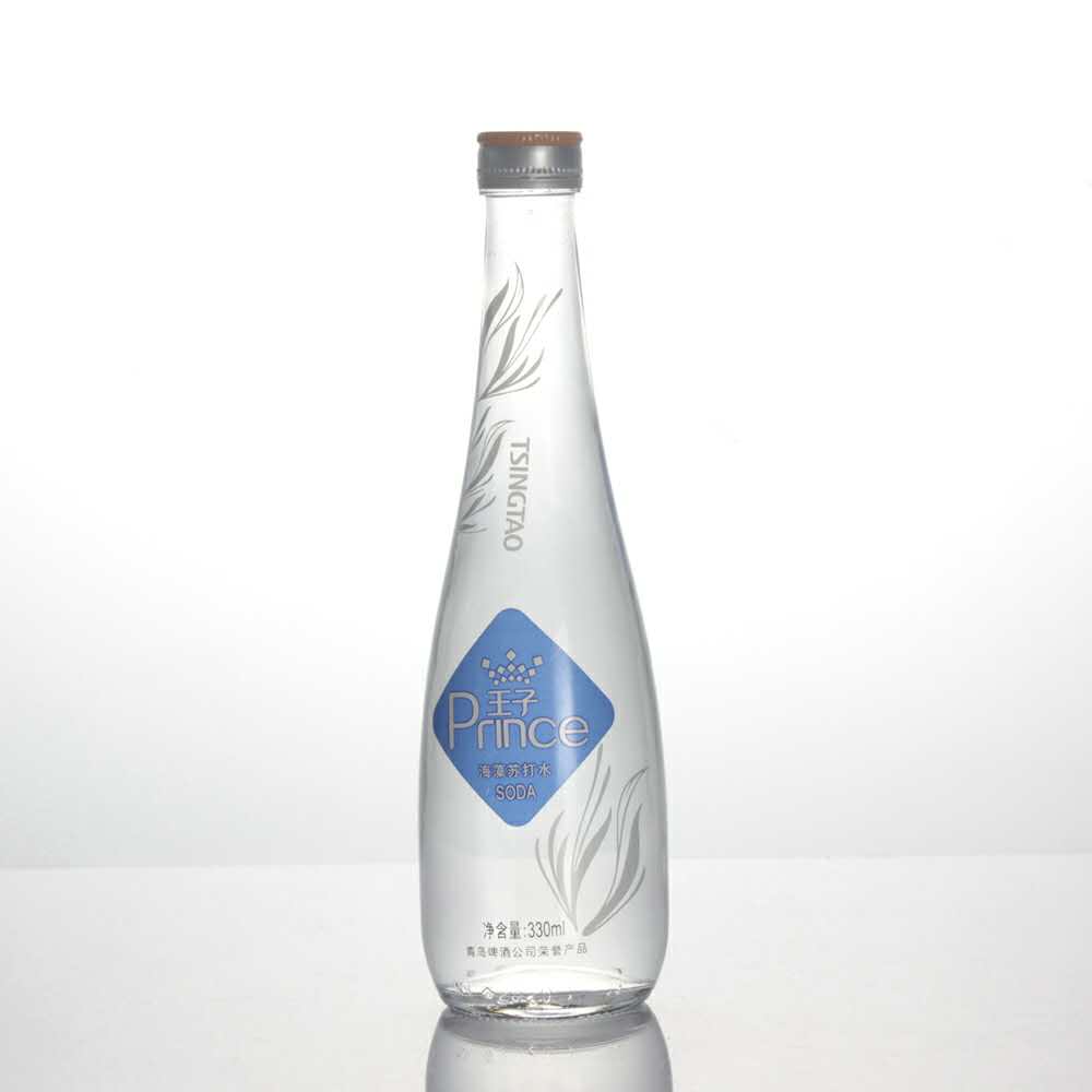 330ml 33cl empty silk screen printed BVS finish flint still sparkling mineral soda water glass bottle with 28mm ropp caps