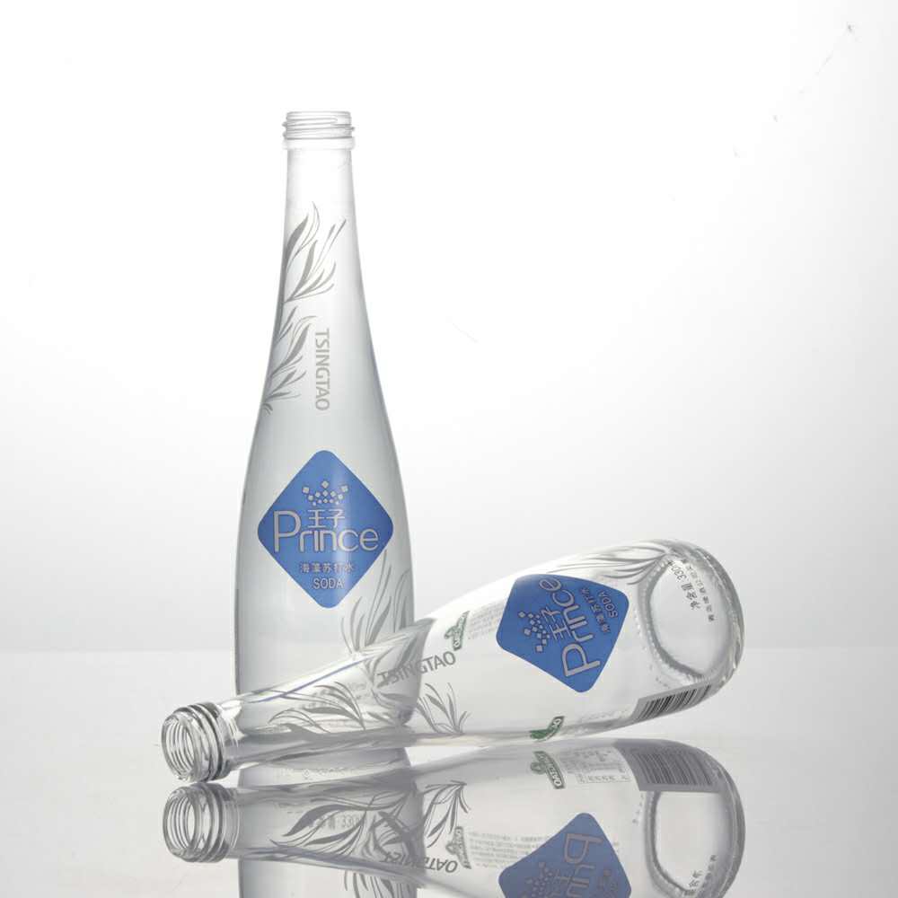 330ml 33cl empty silk screen printed BVS finish flint still sparkling mineral soda water glass bottle with 28mm ropp caps