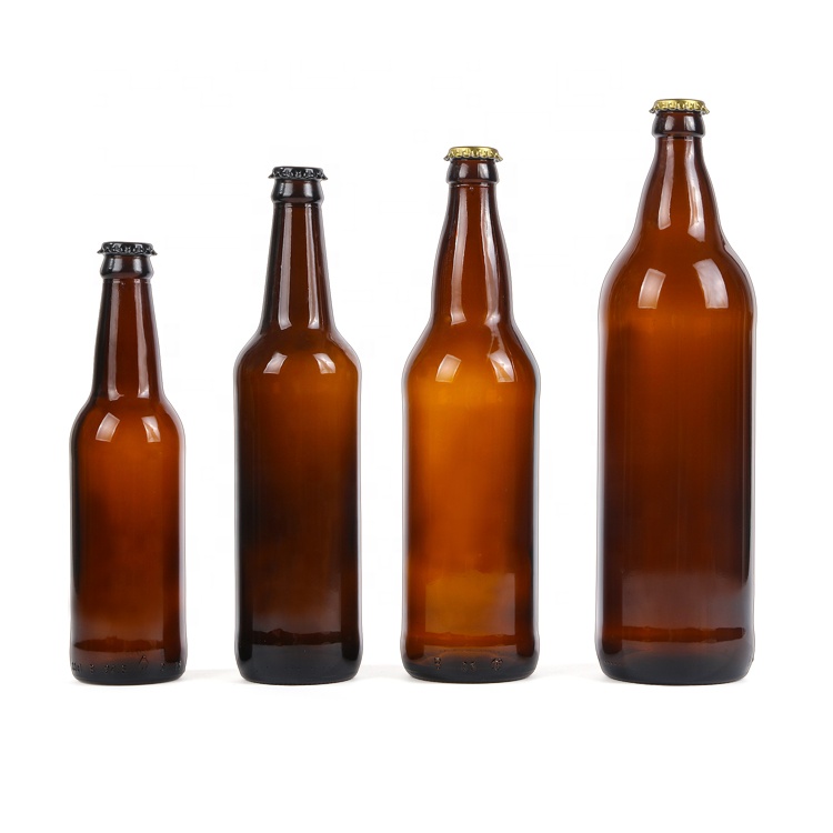 330ml 500ml 600ml 1000ml beer glass bottle brown amber beer glass bottle with crown cap