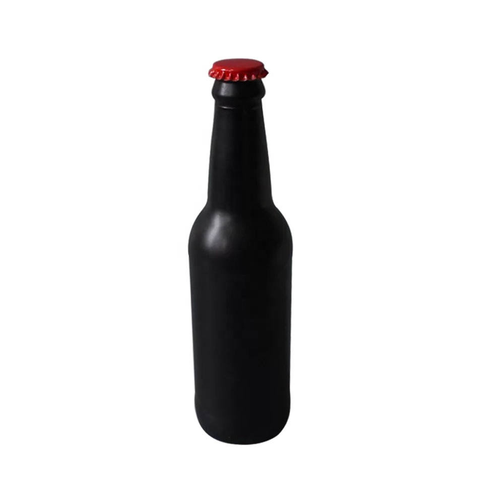 330ml 500ml Matte Black Frosted Glass Beer Bottles With Crown Metal Cap