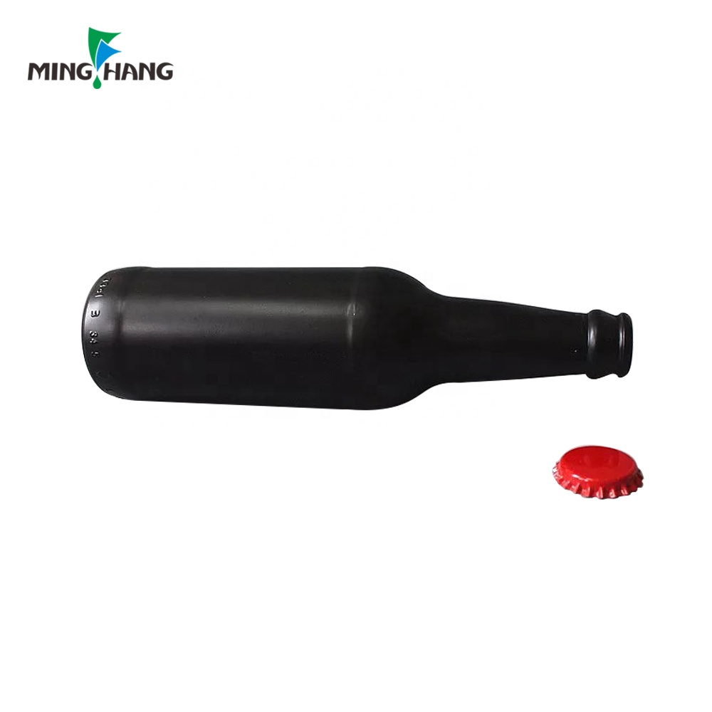 330ml 500ml Matte Black Frosted Glass Beer Bottles With Crown Metal Cap