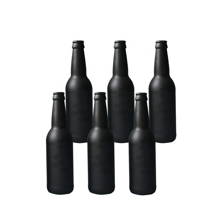 330ml 500ml Matte Black Frosted Glass Beer Bottles With Crown Metal Cap