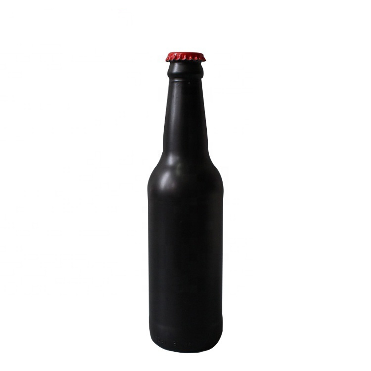 330ml 500ml Matte Black Frosted Glass Beer Bottles With Crown Metal Cap