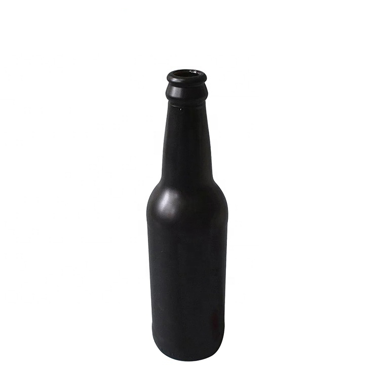 330ml 500ml Matte Black Frosted Glass Beer Bottles With Crown Metal Cap