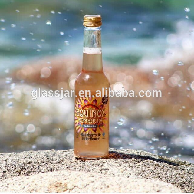 330ml Drinking water ice cold tea kombucha long neck glass bottle with aluminum cap